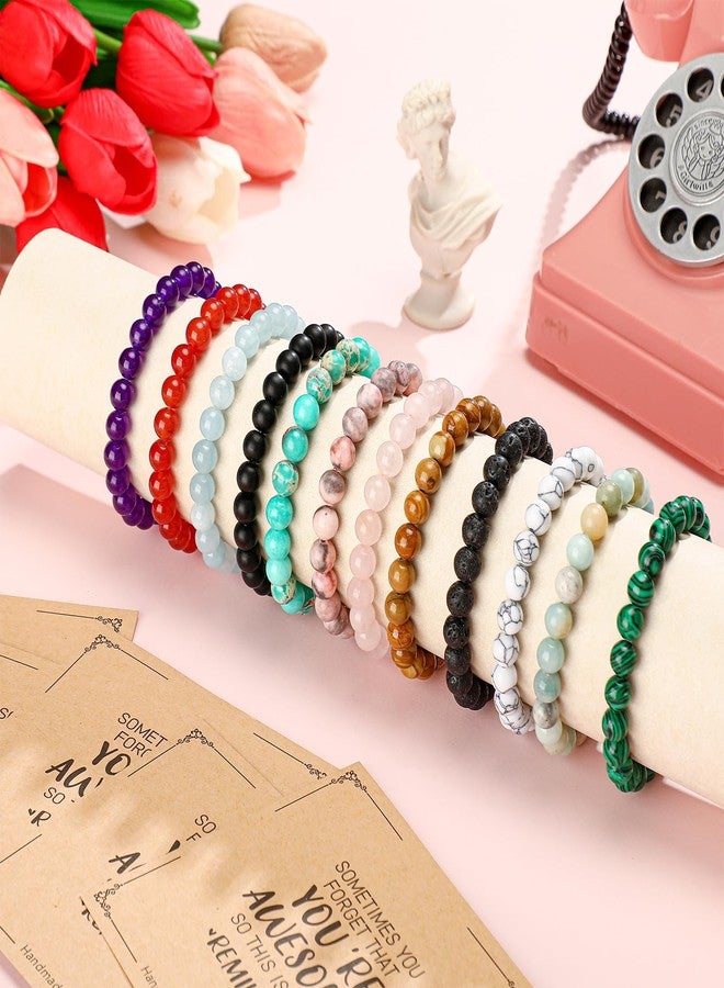 Aurelema 12 Pcs Inspirational Friendship Bracelets Gifts for Women Sometimes You Forget You're Awesome Bead Adjustable Crystal Natural Stone Bracelets with Card for Valentines Day Galentines Day Birthday Gifts - Image 4